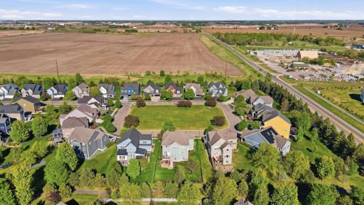 Aerial view highlighting the homeâs location within Spirit of Brandtjen Farm.