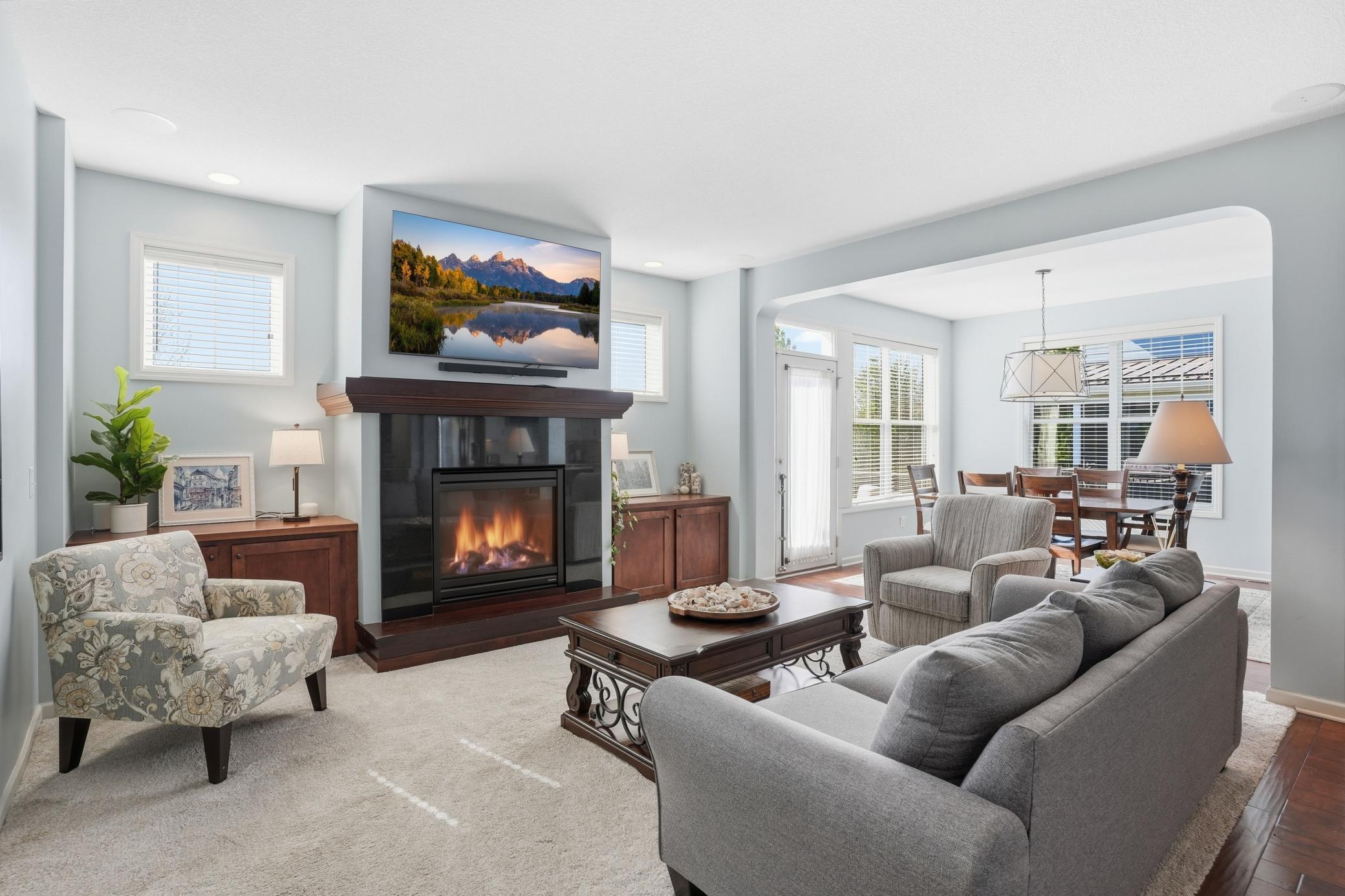 Cozy up around the stunning gas fireplace centerpiece.