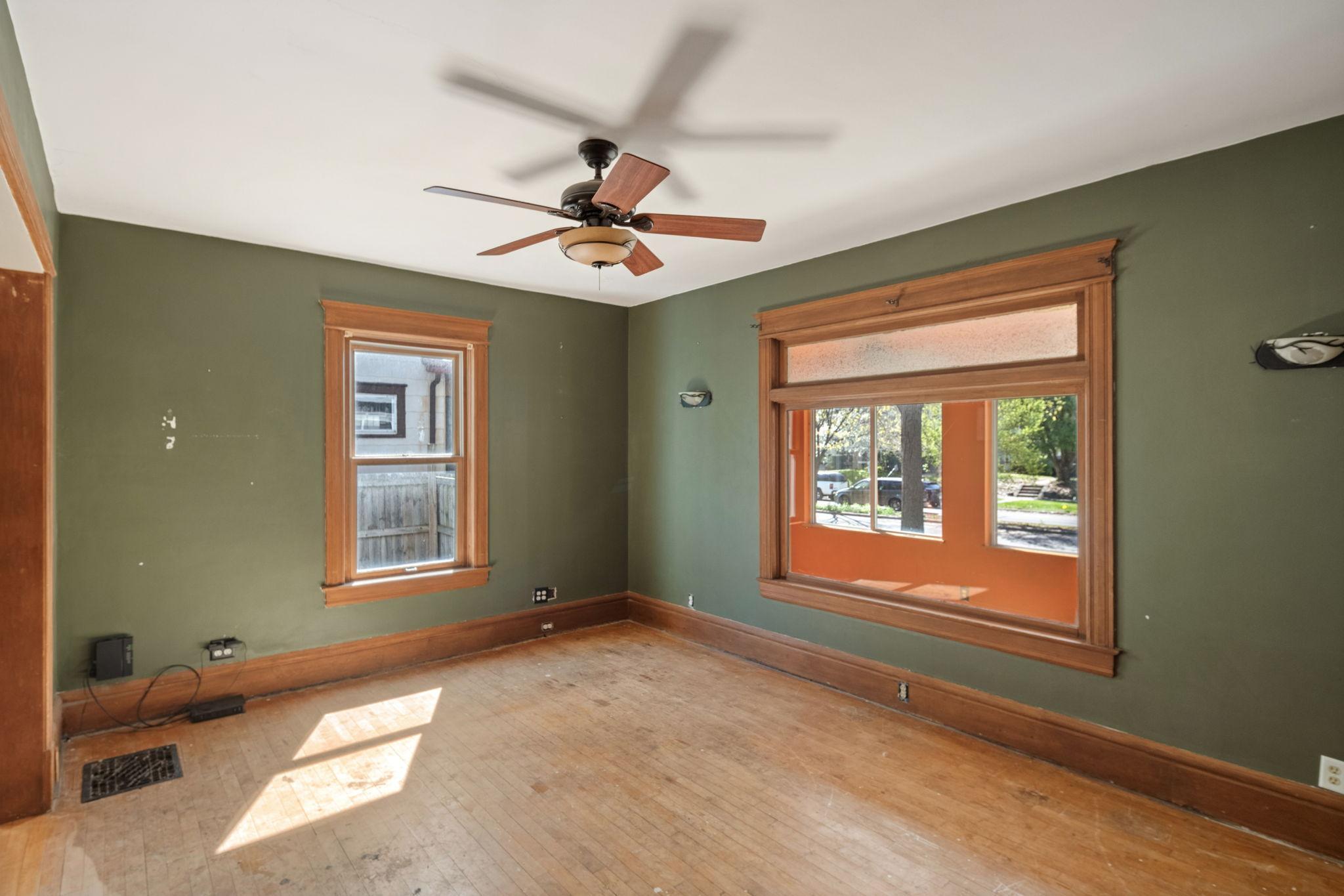 Main Floor living room original hardwood floors