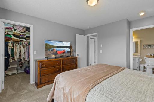 Primary bedroom includes a walk-in closet and access to the full bathroom