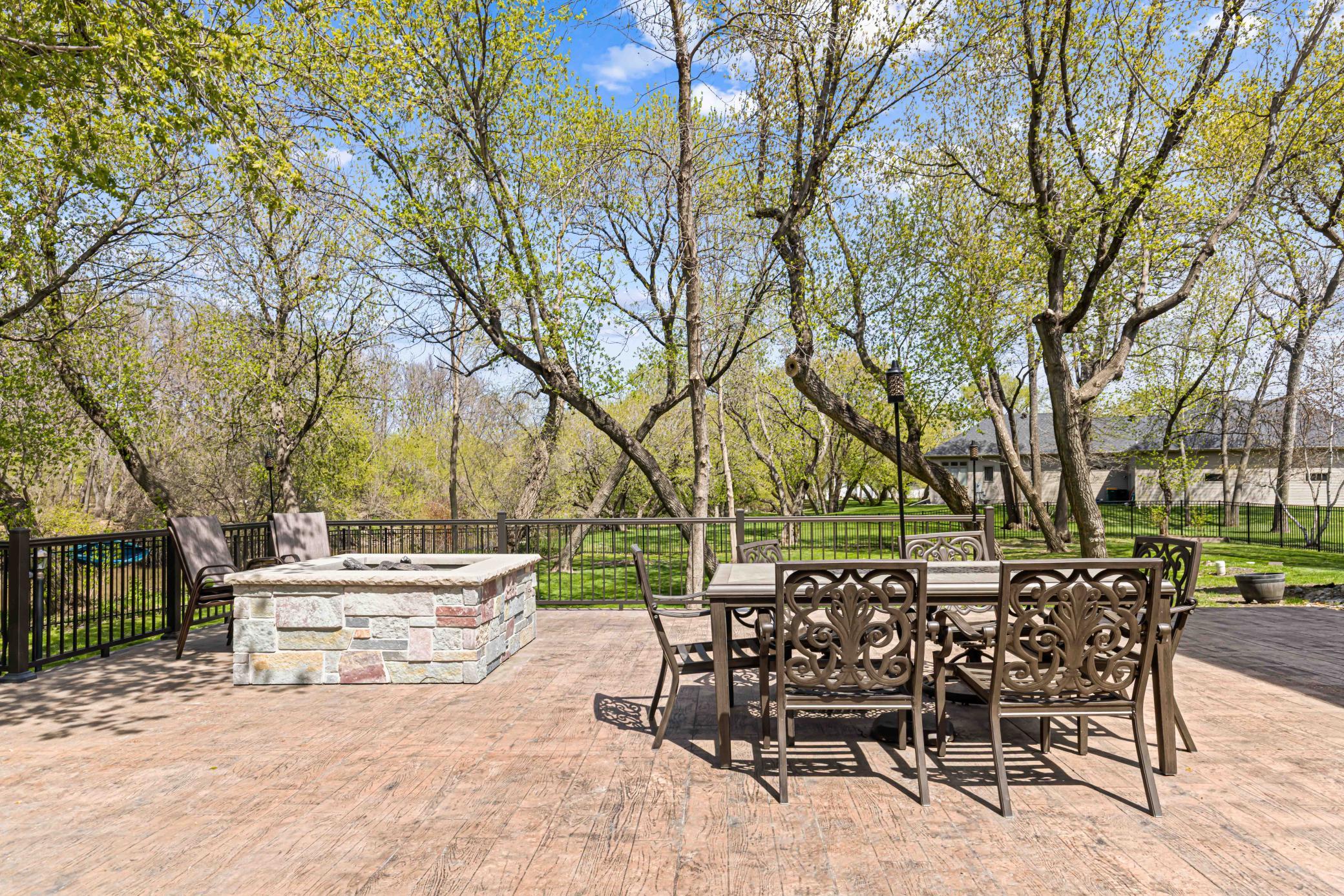 Stamped Concrete Patio with Firepit