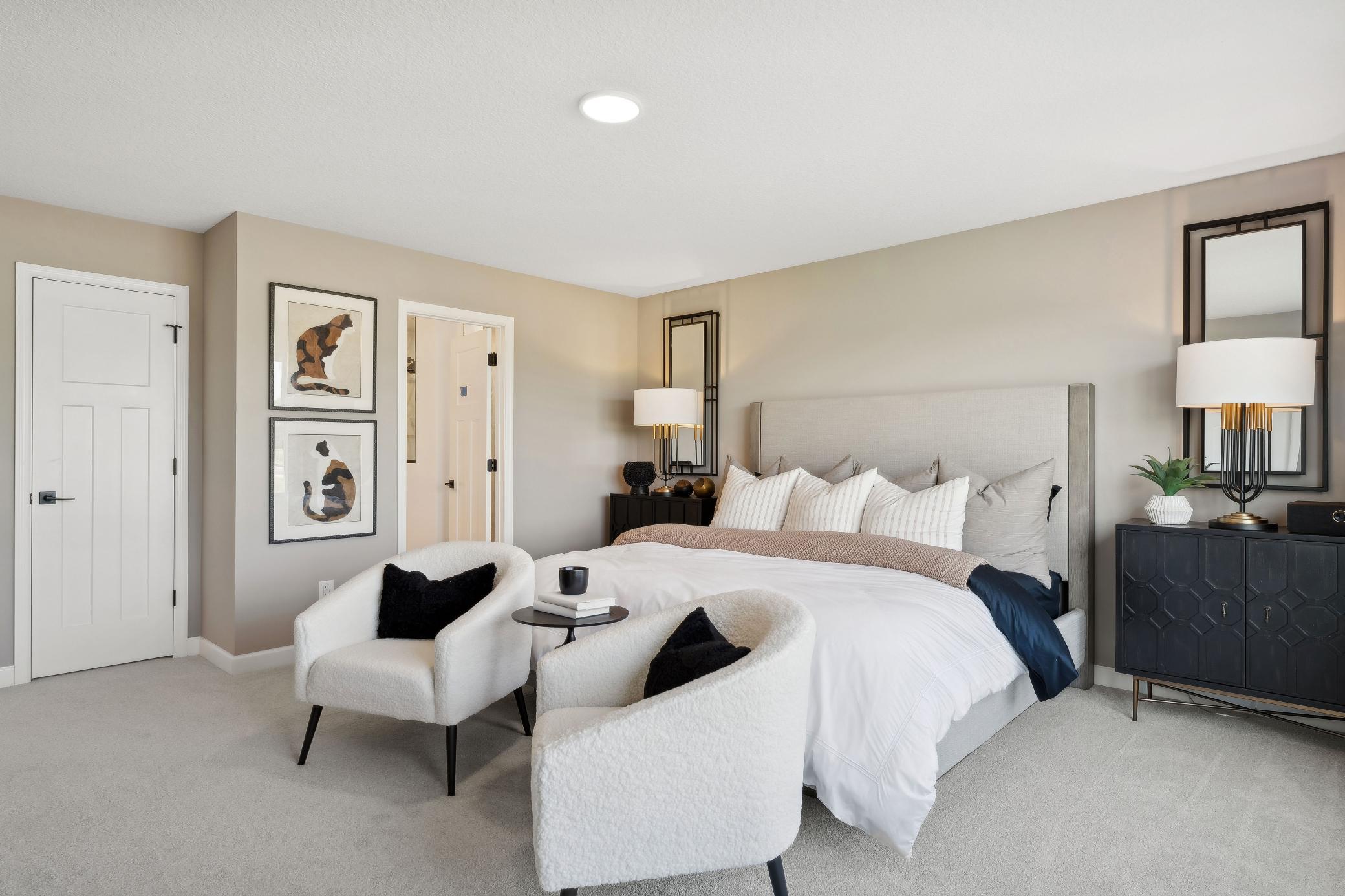 (Photo of a decorated model, actual homes finishes will vary) Find your retreat in the stunning primary bedroom. Enjoy the exclusivity of a private bath and huge walk-in closet.