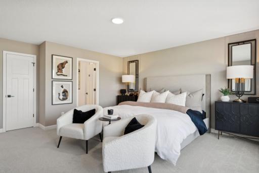(Photo of a decorated model, actual homes finishes will vary) Find your retreat in the stunning primary bedroom. Enjoy the exclusivity of a private bath and huge walk-in closet.