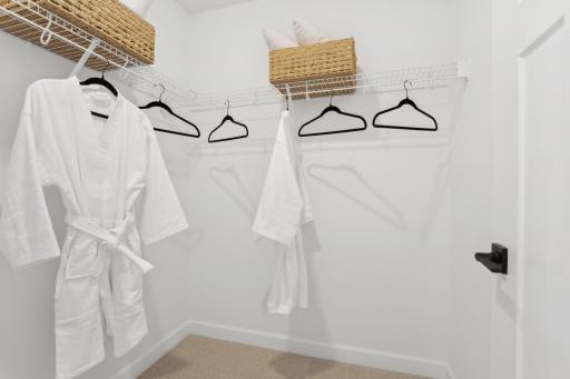 (Photo of a decorated model, actual homes finishes will vary) The primary bedroom features a walk-in closet.