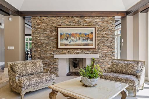 Hand laid slate surround gas fireplace
