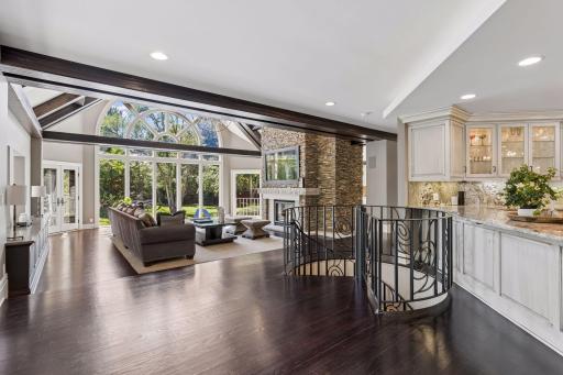 Stunning spiral staircase as an additional way to get to the lower level