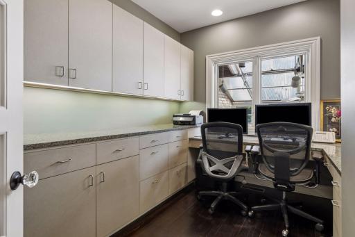 Main floor office with lots of storage space
