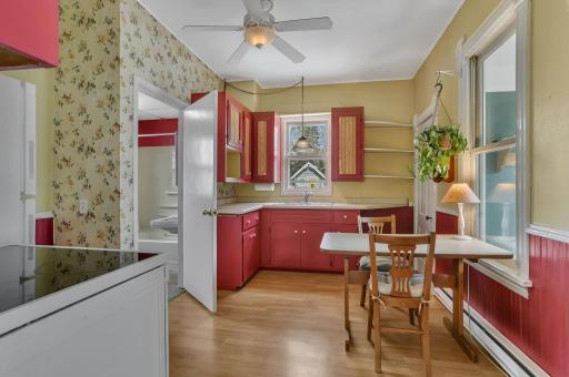 Isn't this kitchen adorable! Just waiting for a pan of fresh bread and a cup of coffee.