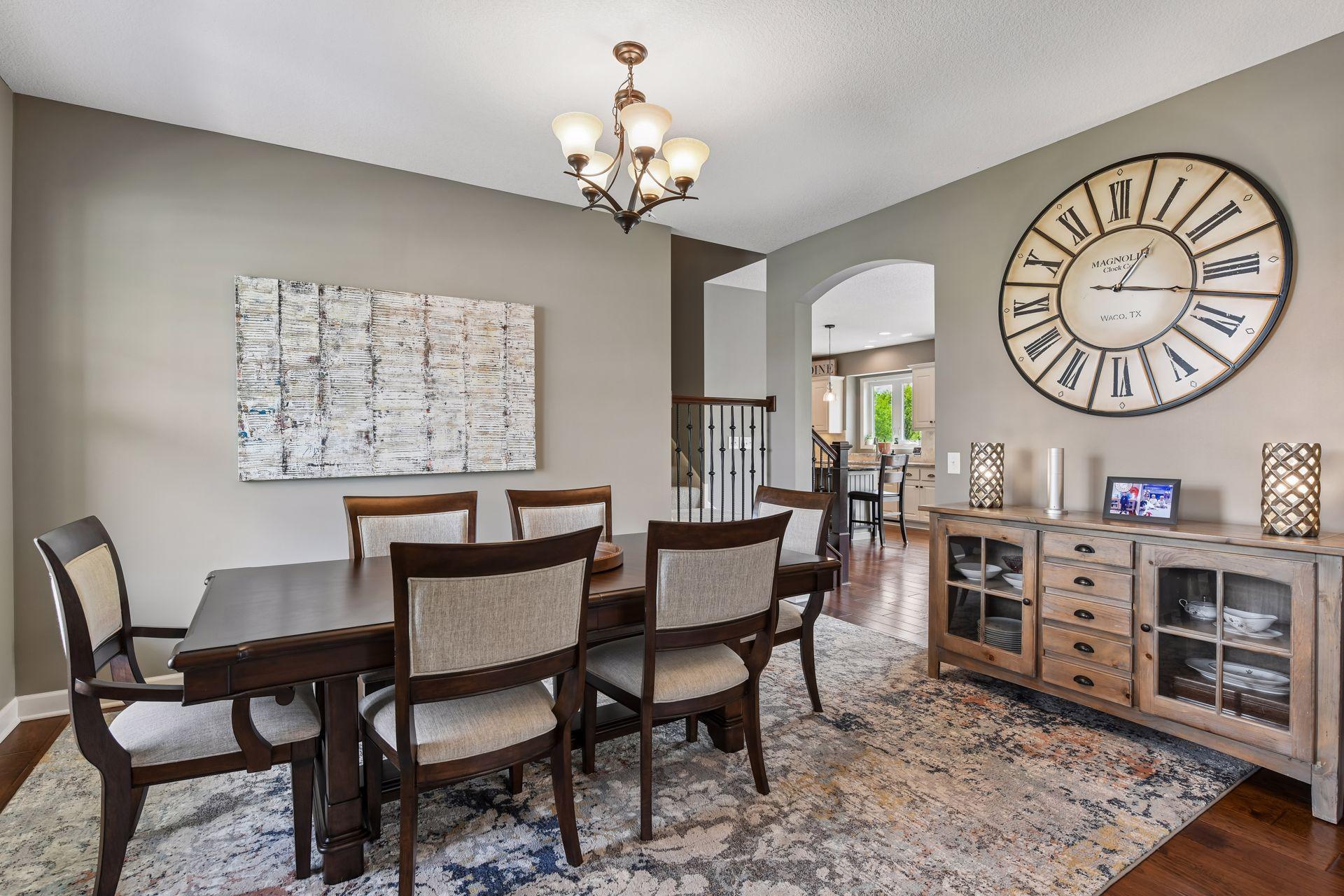 Light, bright dining room with seamless flow to the kitchen and family room