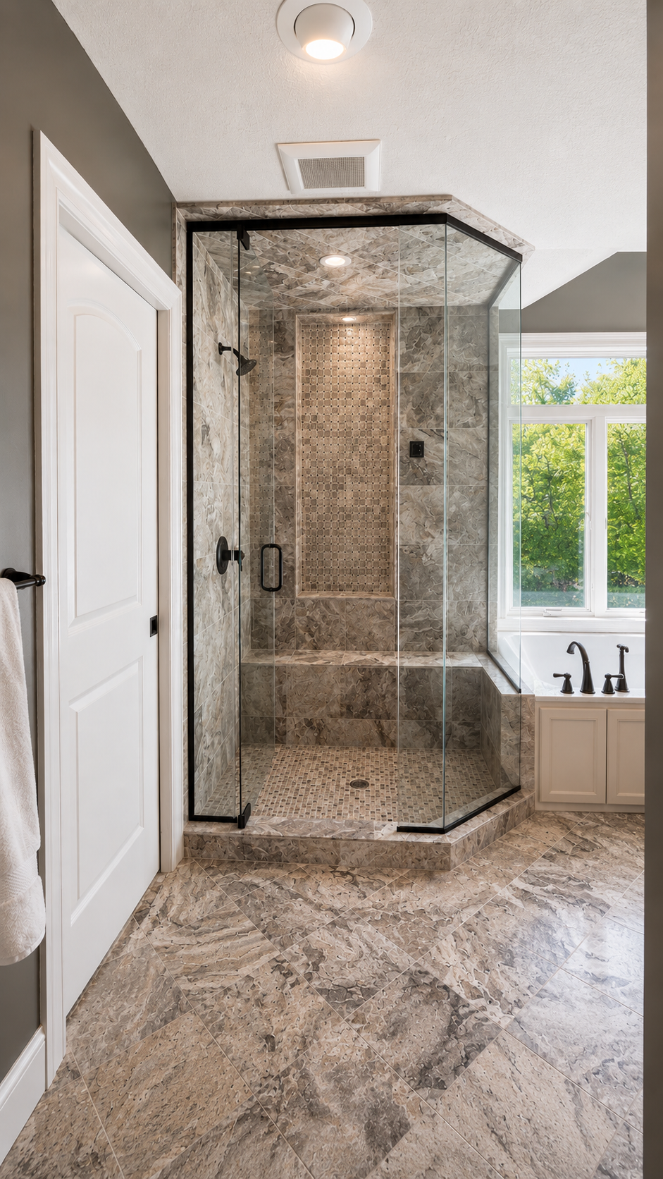 8140 134th St W - Custom tiled owner's ensuite walk-in shower with glass enclosure. Potential for future steam shower.