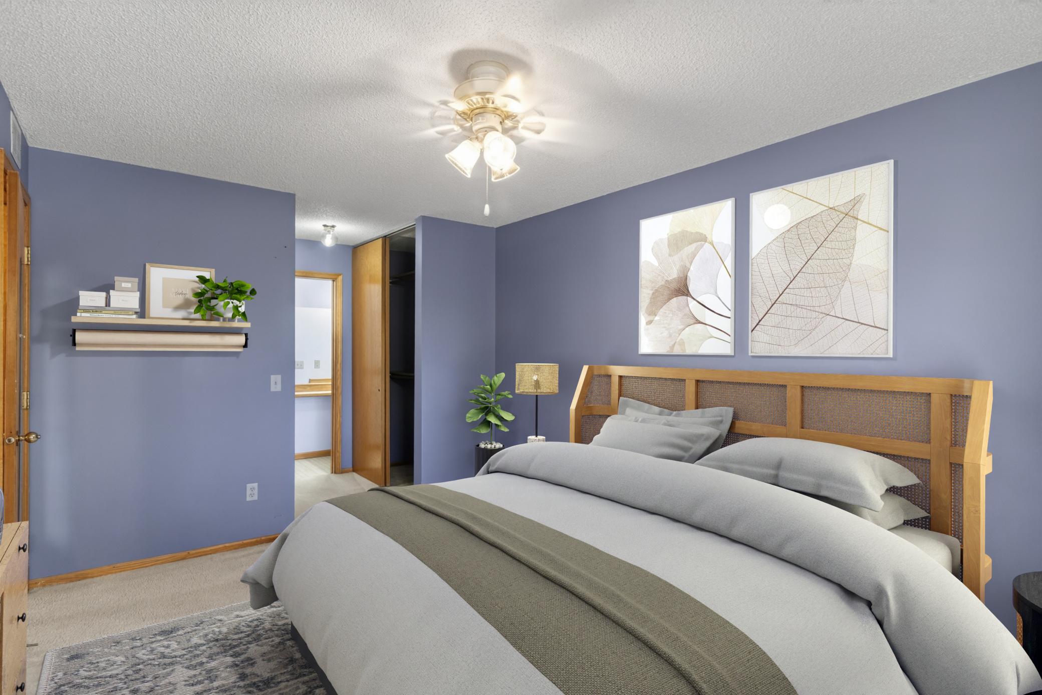 Large primary bedroom. virtually staged.