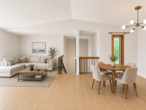 Virtually staged and renovated photo, actual property differs from this. Virtually enhanced off-white paint and new Hardwood flooring. Virtual furniture added to show potential layout.