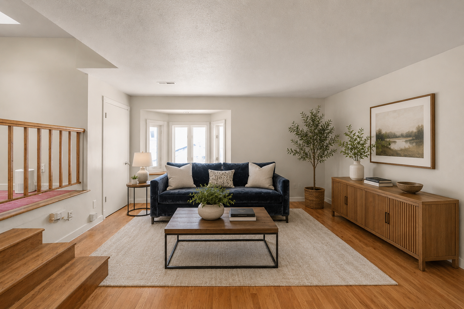 Virtually staged famiy room