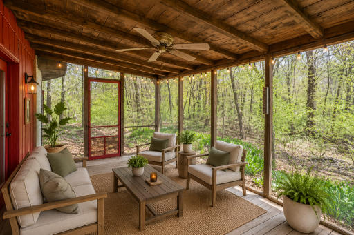 Virtually staged 3 season porch outside of Family Room!