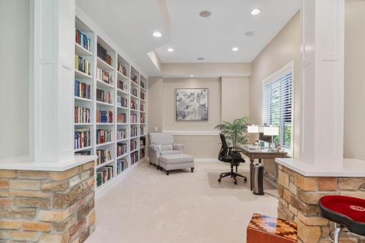 Basement flex space with custom built library