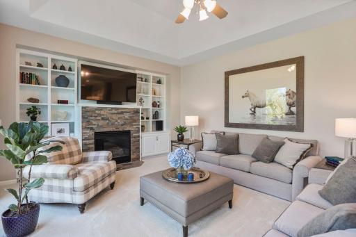 Gas fireplace and custom built in cabinetry