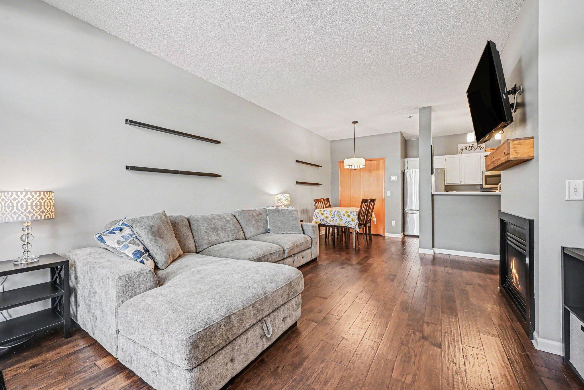Light and Bright unit with gleaming engineered flooring.