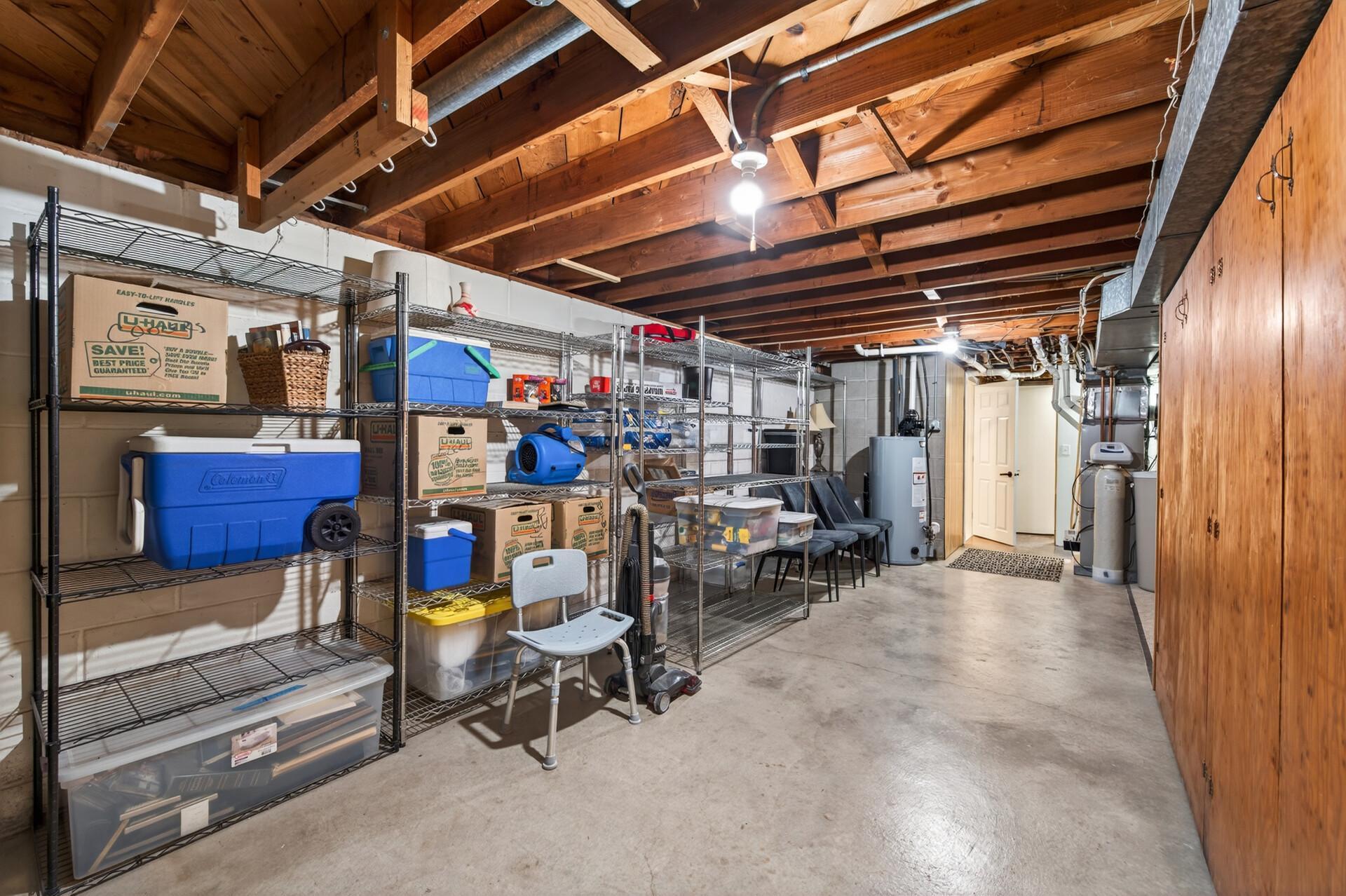 Unfinished storage space has the opportunity for additional living space