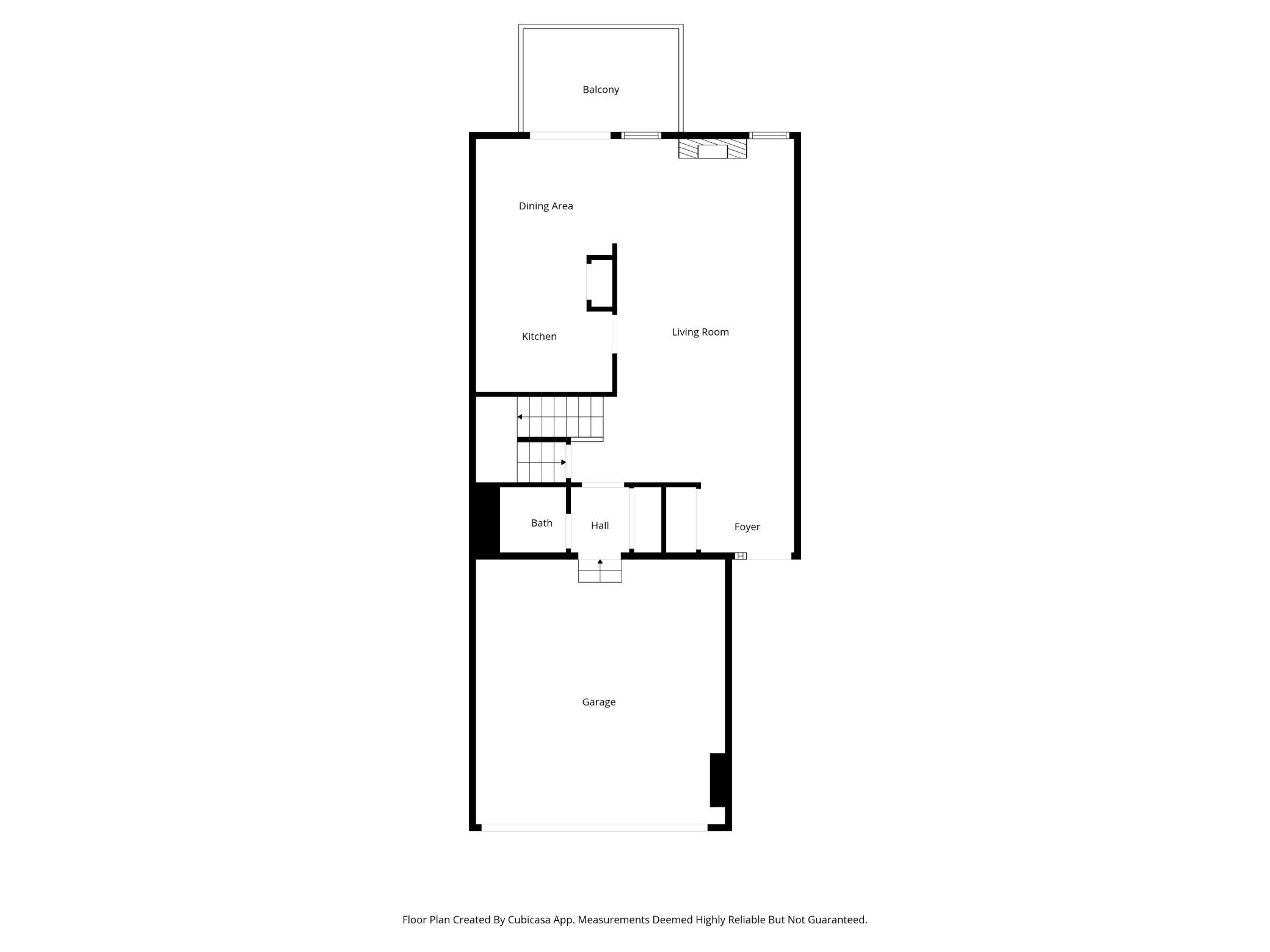 Simplified 2nd-floor diagram emphasizing the open living area and outdoor balcony access.