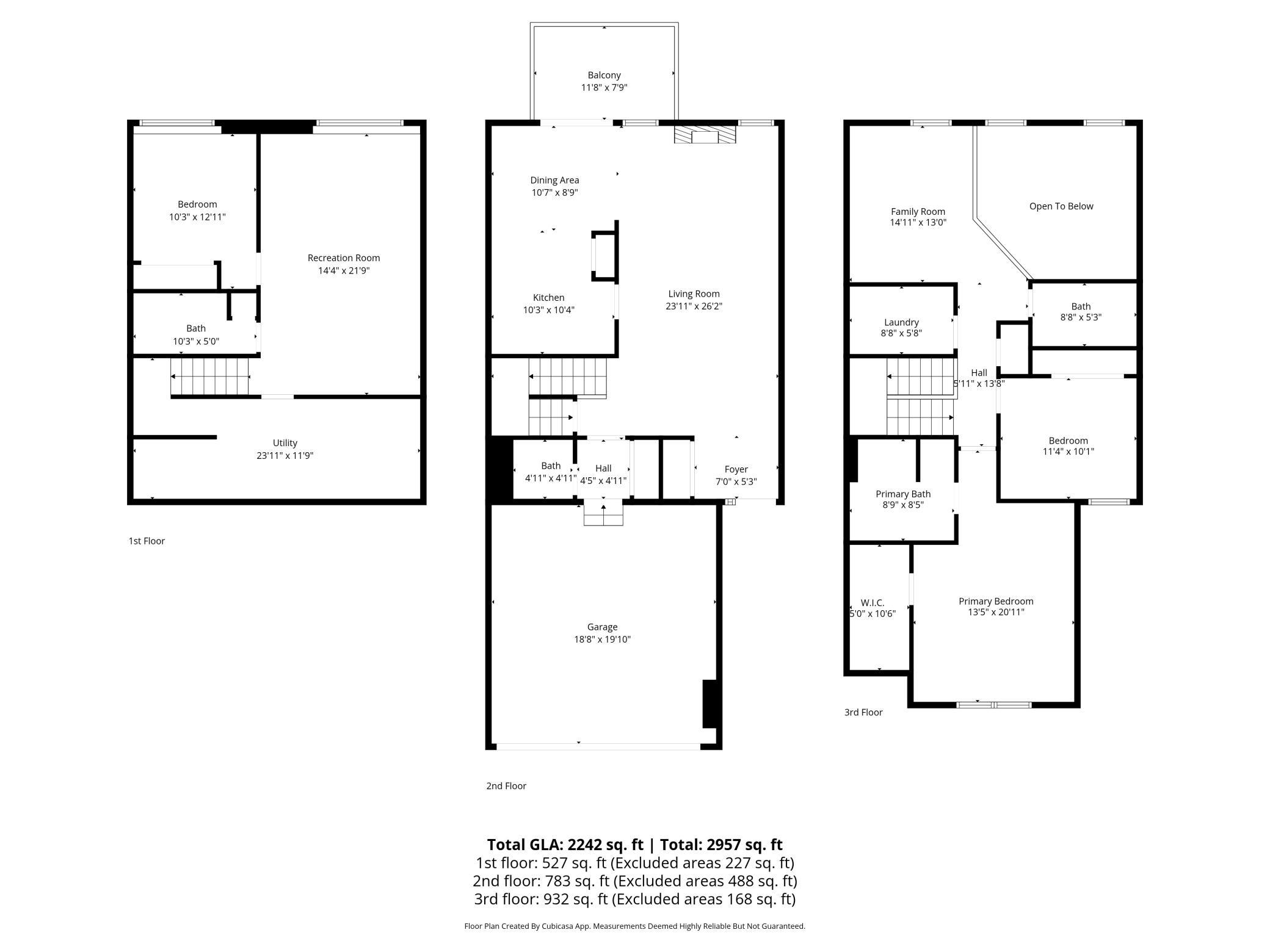 Full property overview showing the relationship between all three levels of this multi-story home.