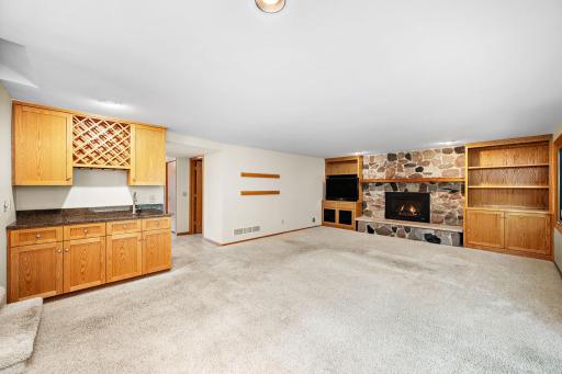 Entertainment center and stone (gas) fireplace