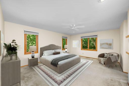 Virtually staged primary bedroom