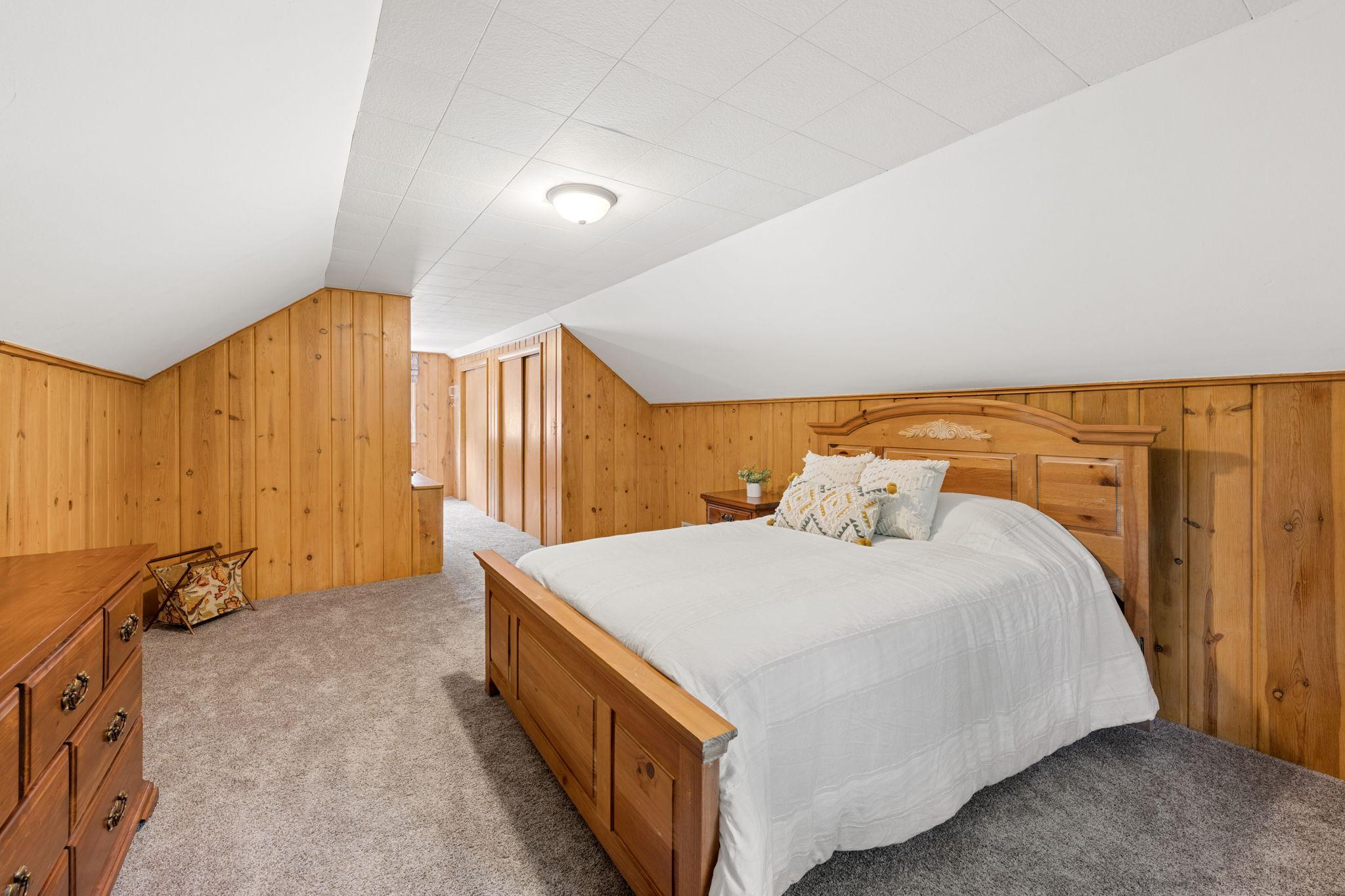 Built-in closets provide ample storage.