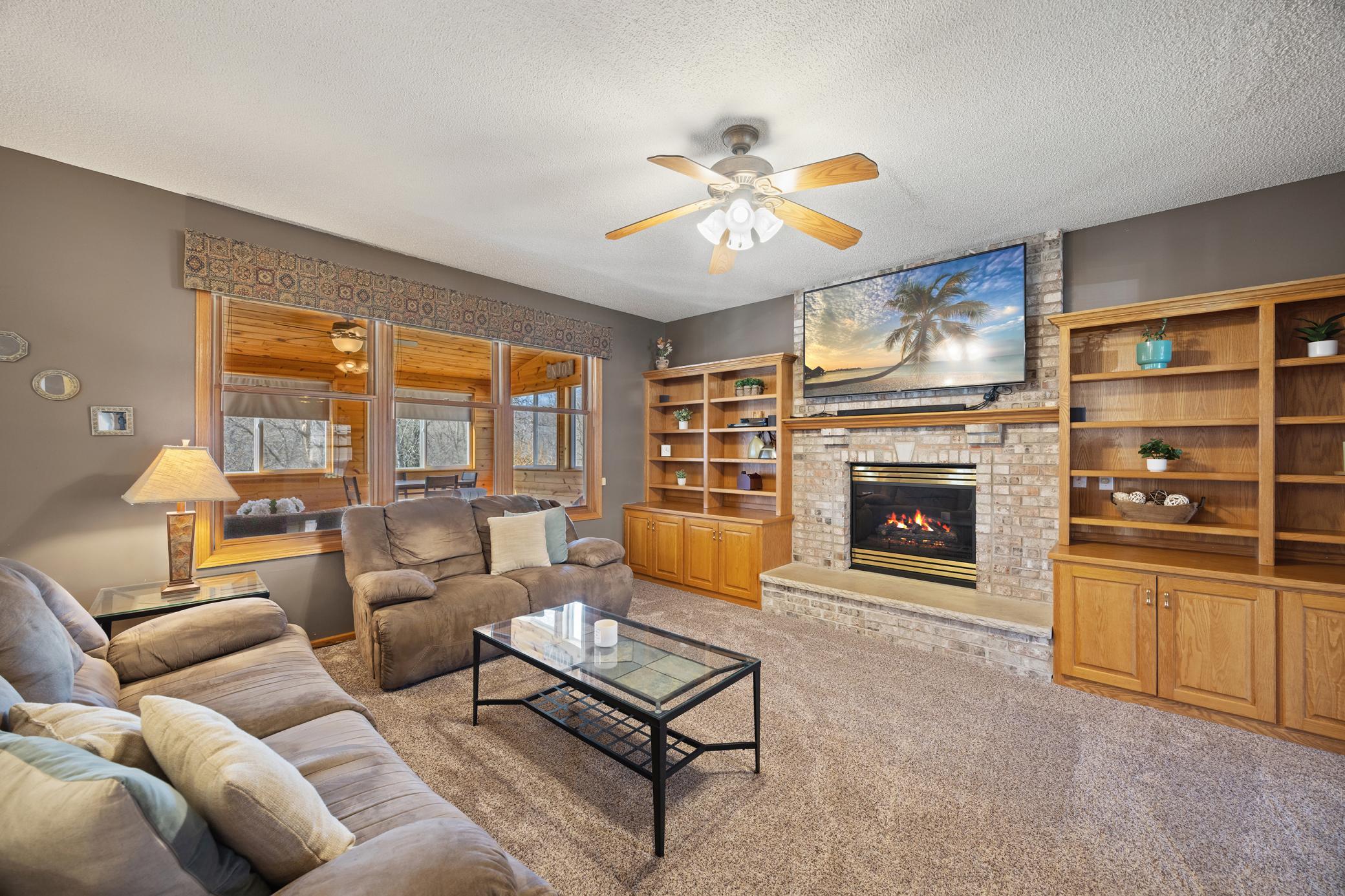 Large living room with fireplace
