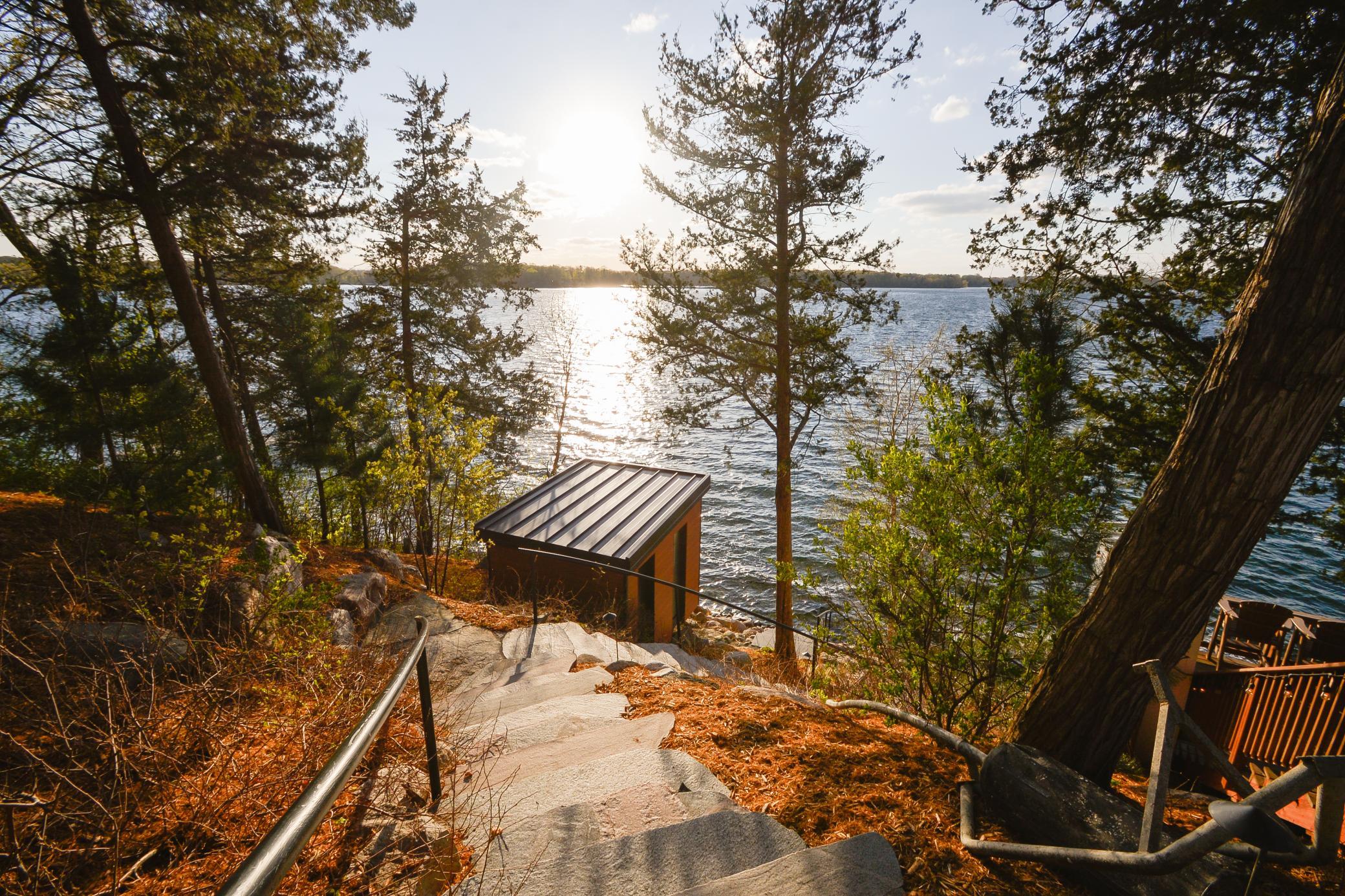 Steps leading to outdoor sauna