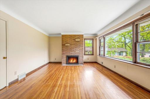 The living room is flooded with natural light.