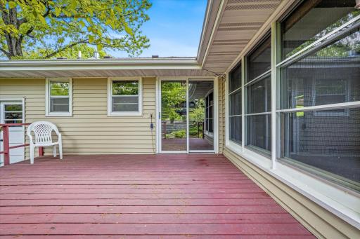 Teh deck off the kitchen offers a large outdoor living space