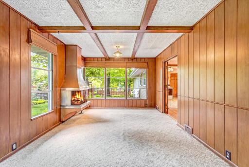 The beamed ceilings add interest - you can see the deck from the far windows.