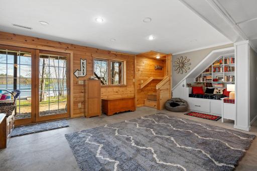 A perfect reading nook under the staircase.