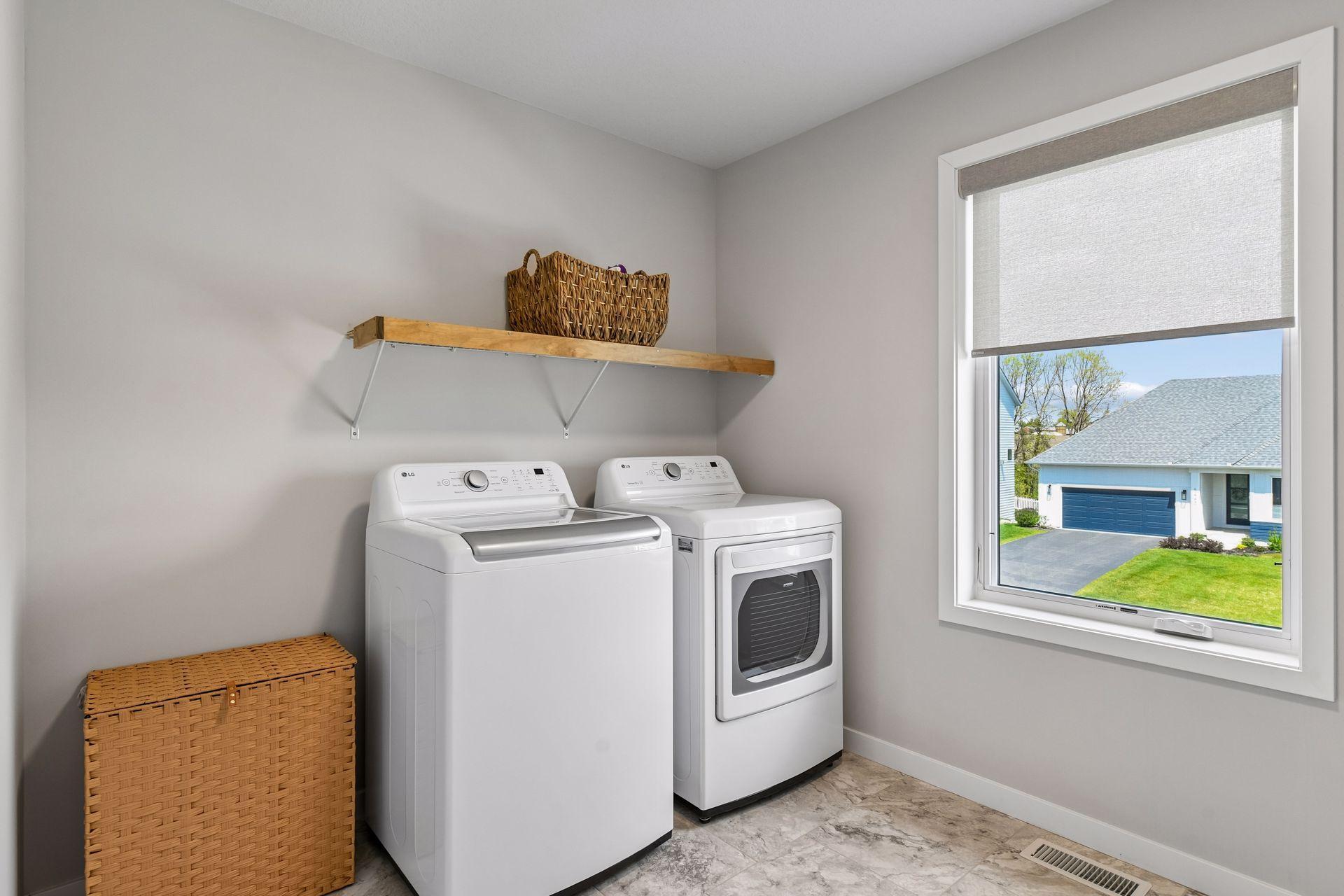 Upper level laundry for added convenience.