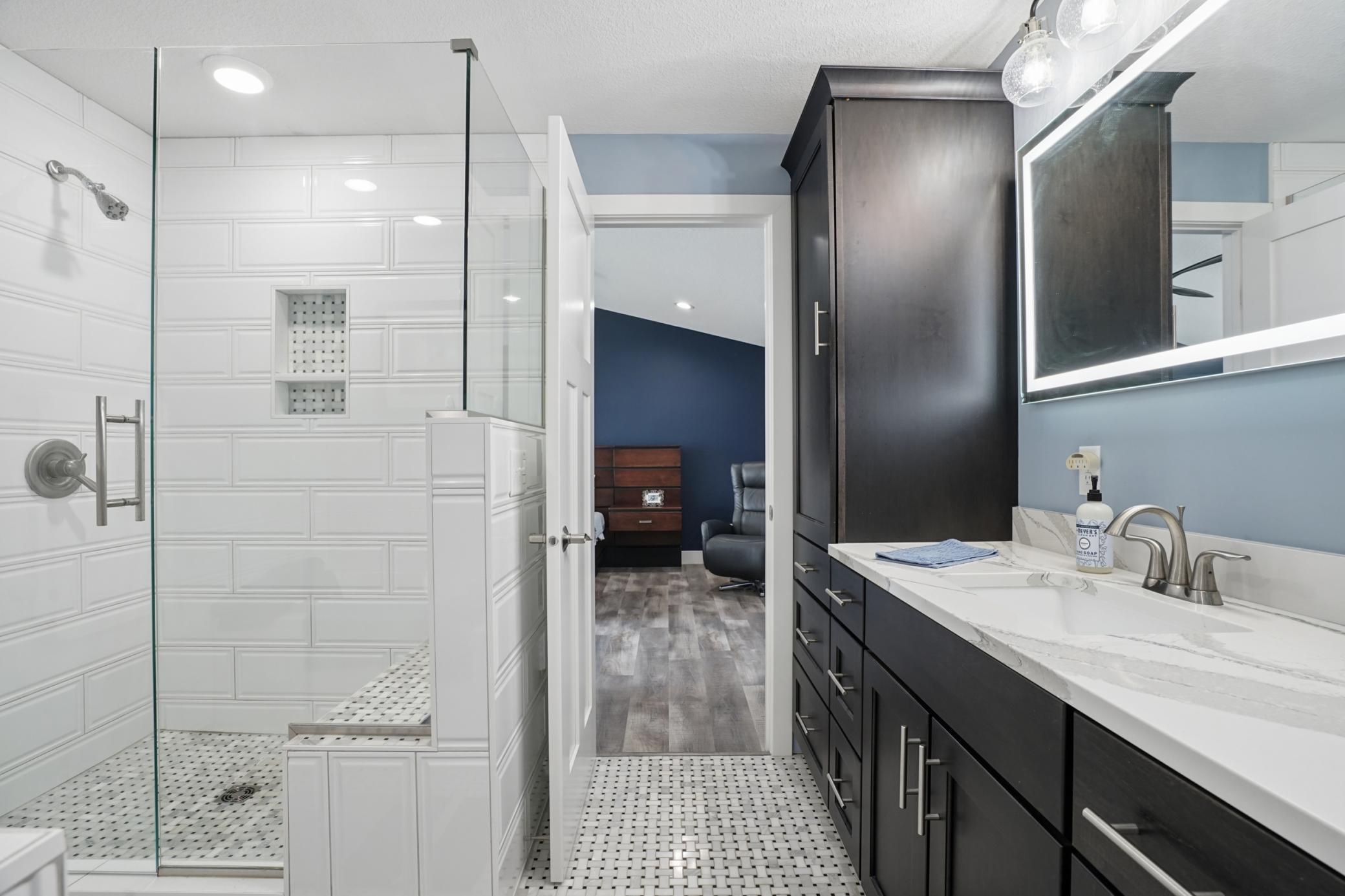 Primary bath with large walk in shower and infloor heat