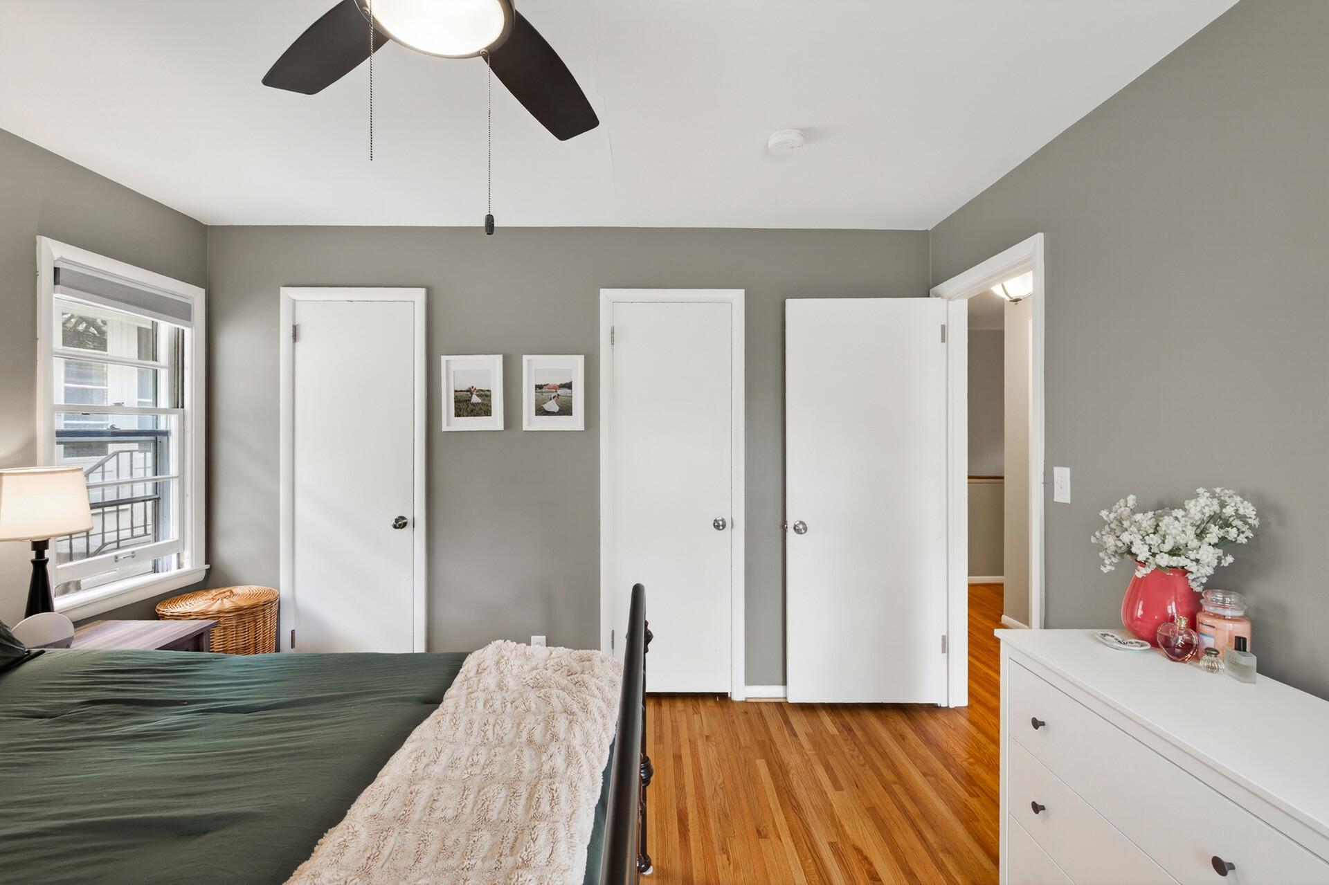 Primary bedroom with two closets!