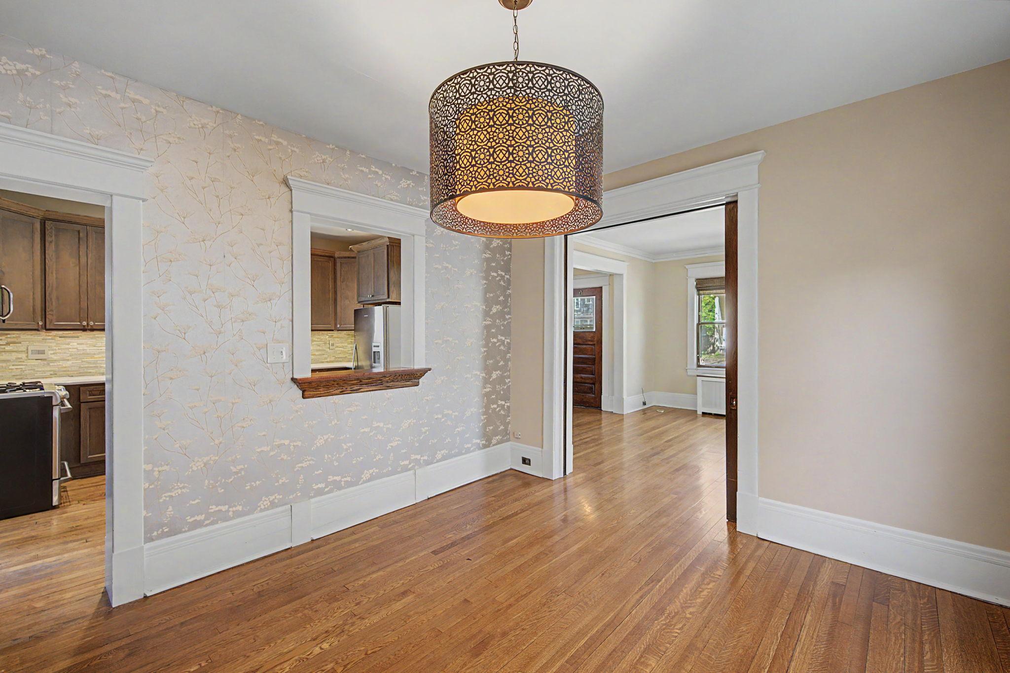 The dining room opens up into the kitchen and living room.