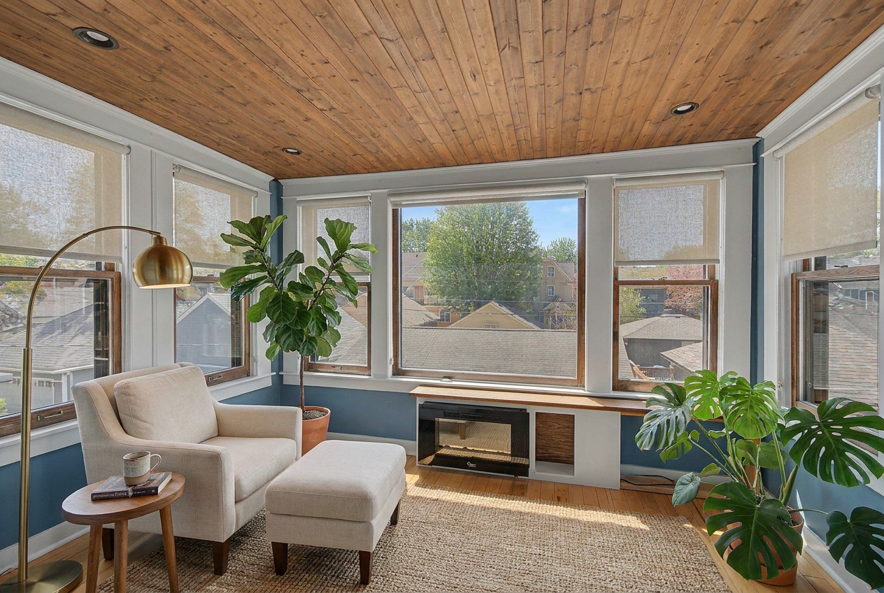 VIRTUALLY STAGED SUNROOM that can be used as a sitting room or office space