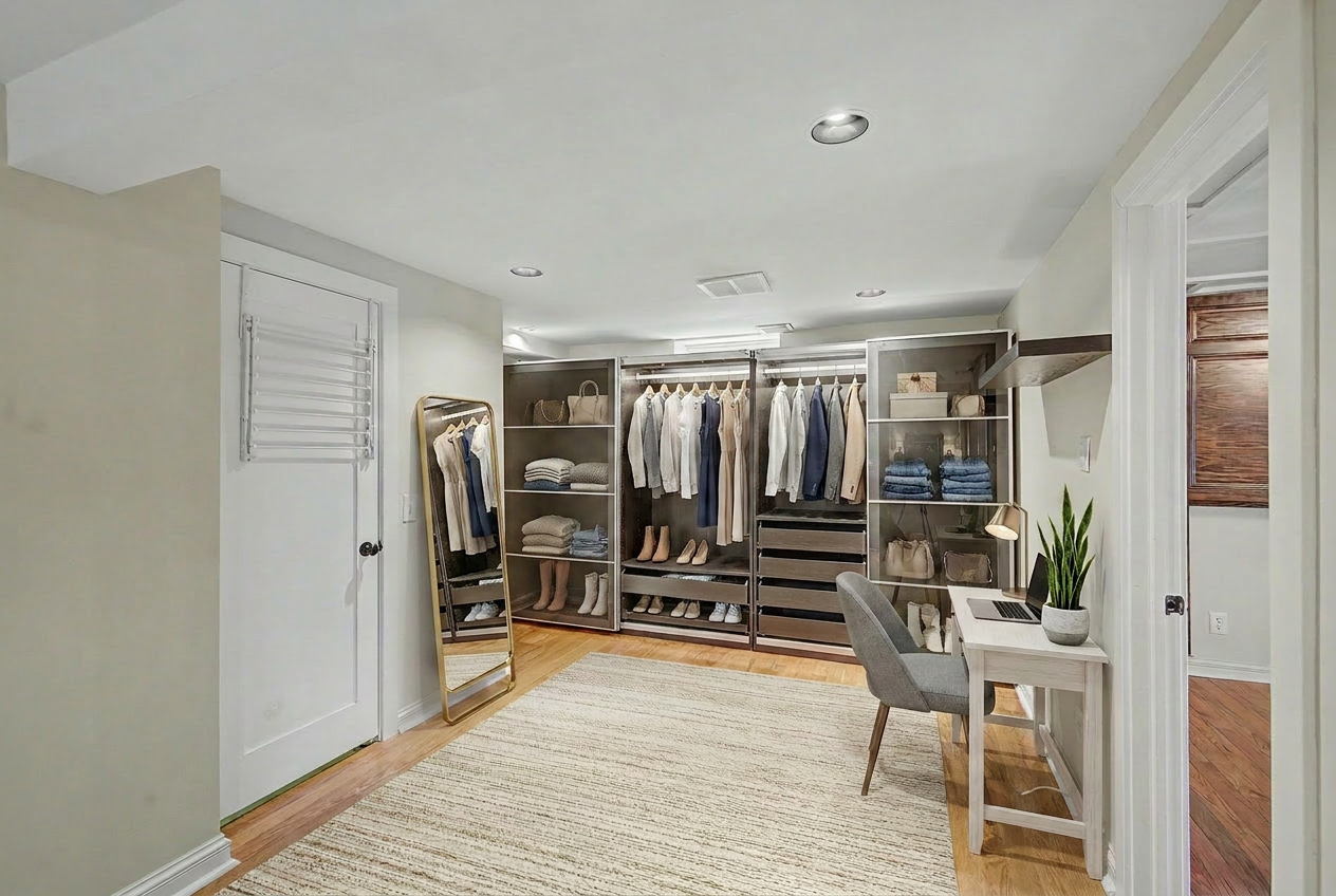 VIRTUALLY STAGED - using this versatile space for a home office