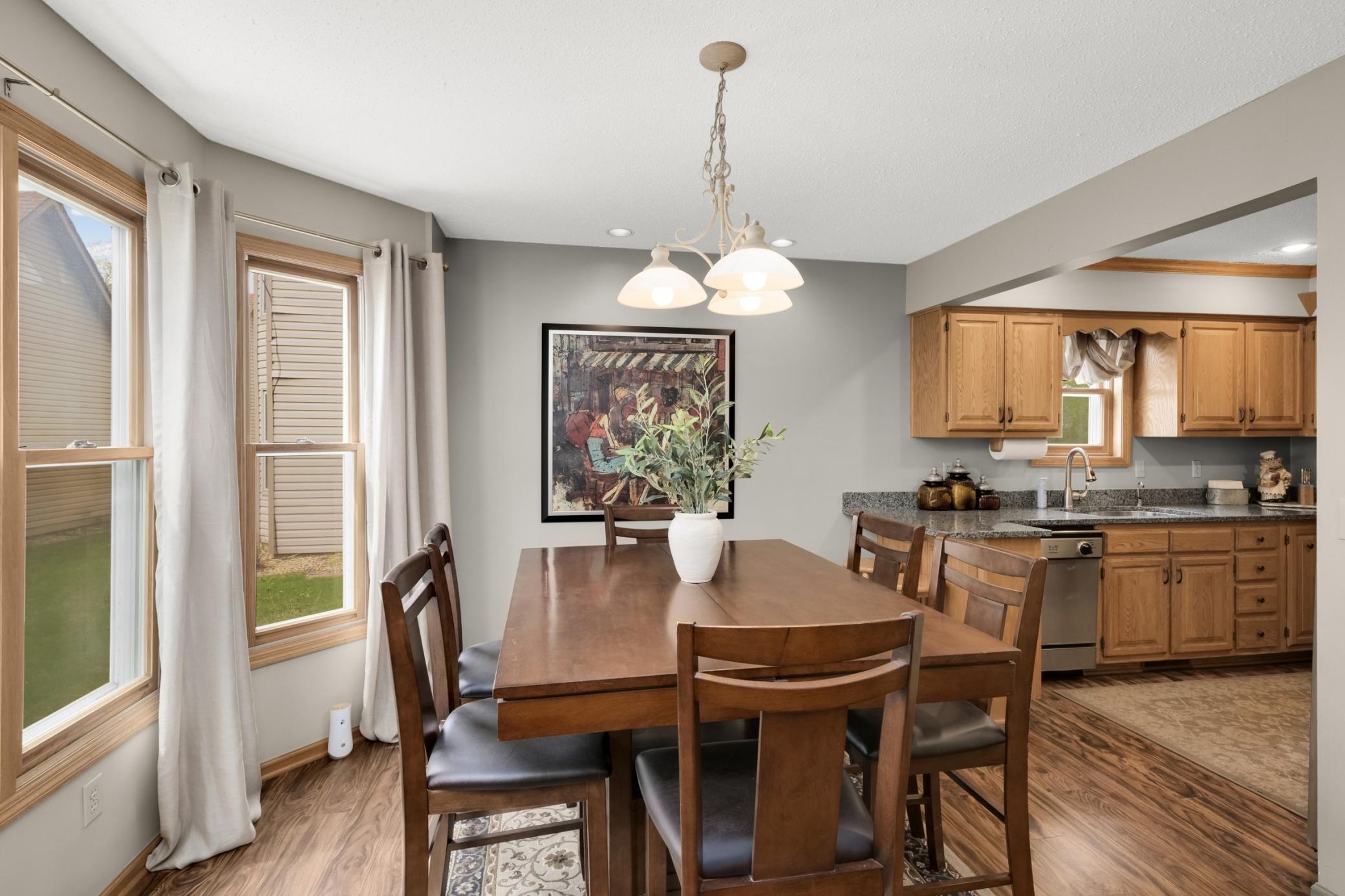 The kitchen is to the right