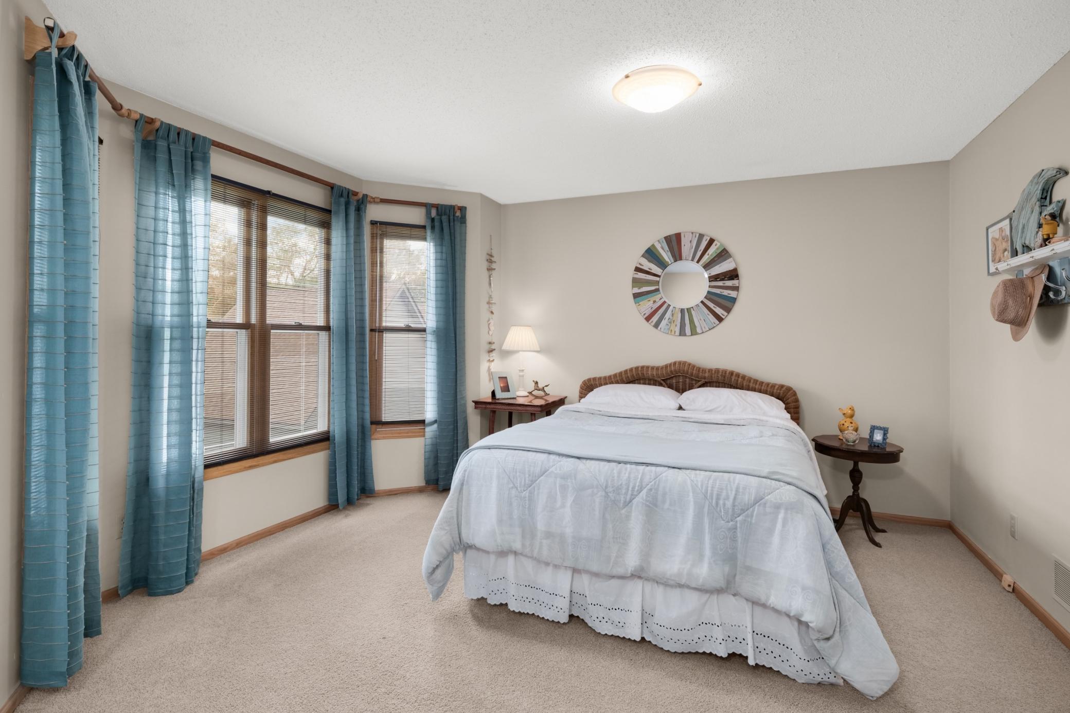 The primary suite has a bay window