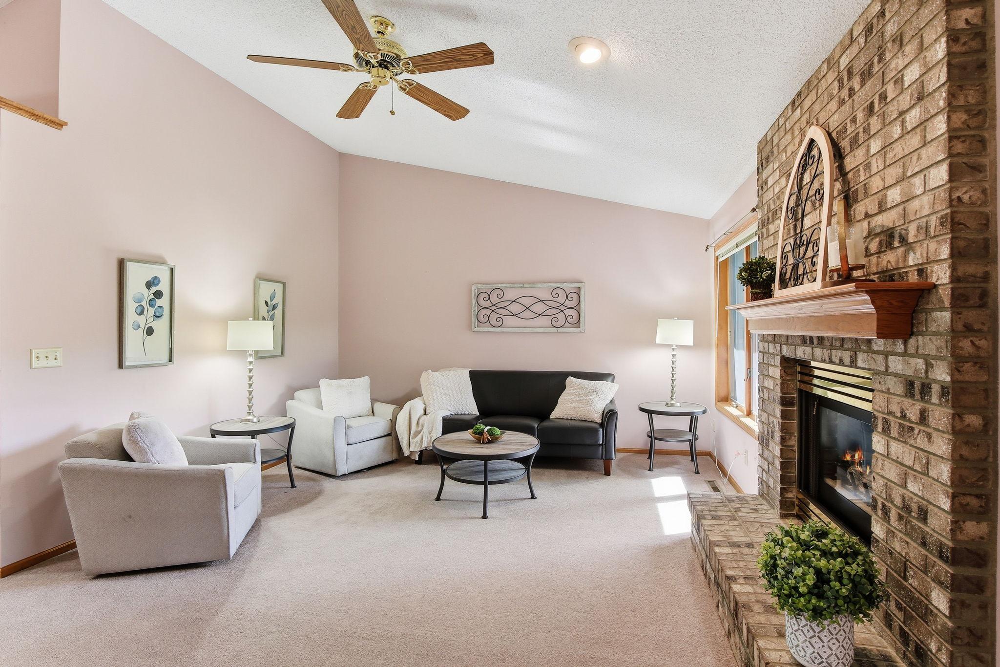 Bright Vaulted Living Room with Large Windows & Great Natural Light.