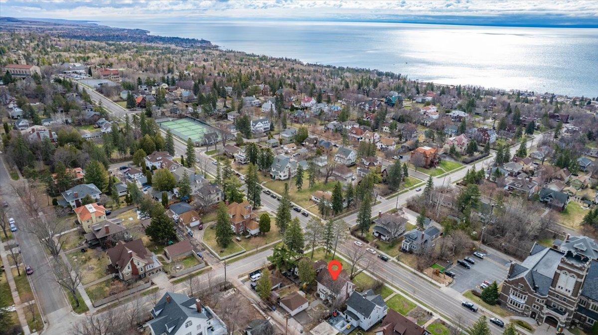 View with Lake Superior and Longview Tennis Courts.