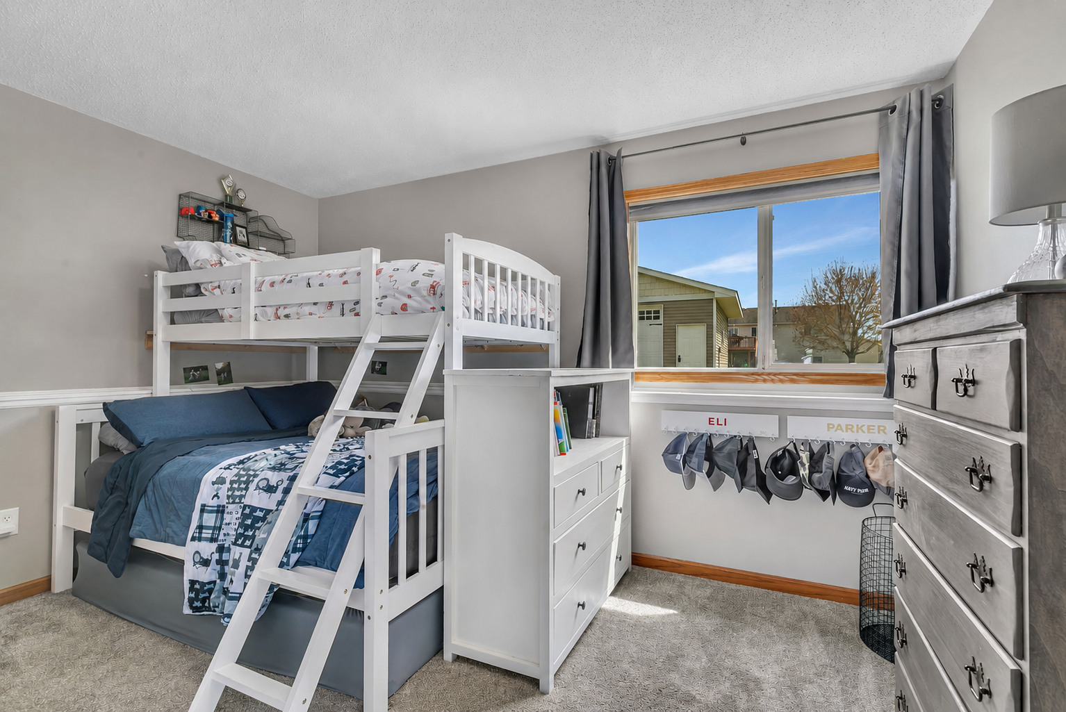 Third bedroom is in the lower level. The bunk bed and dresser show how much you can really fit in the space