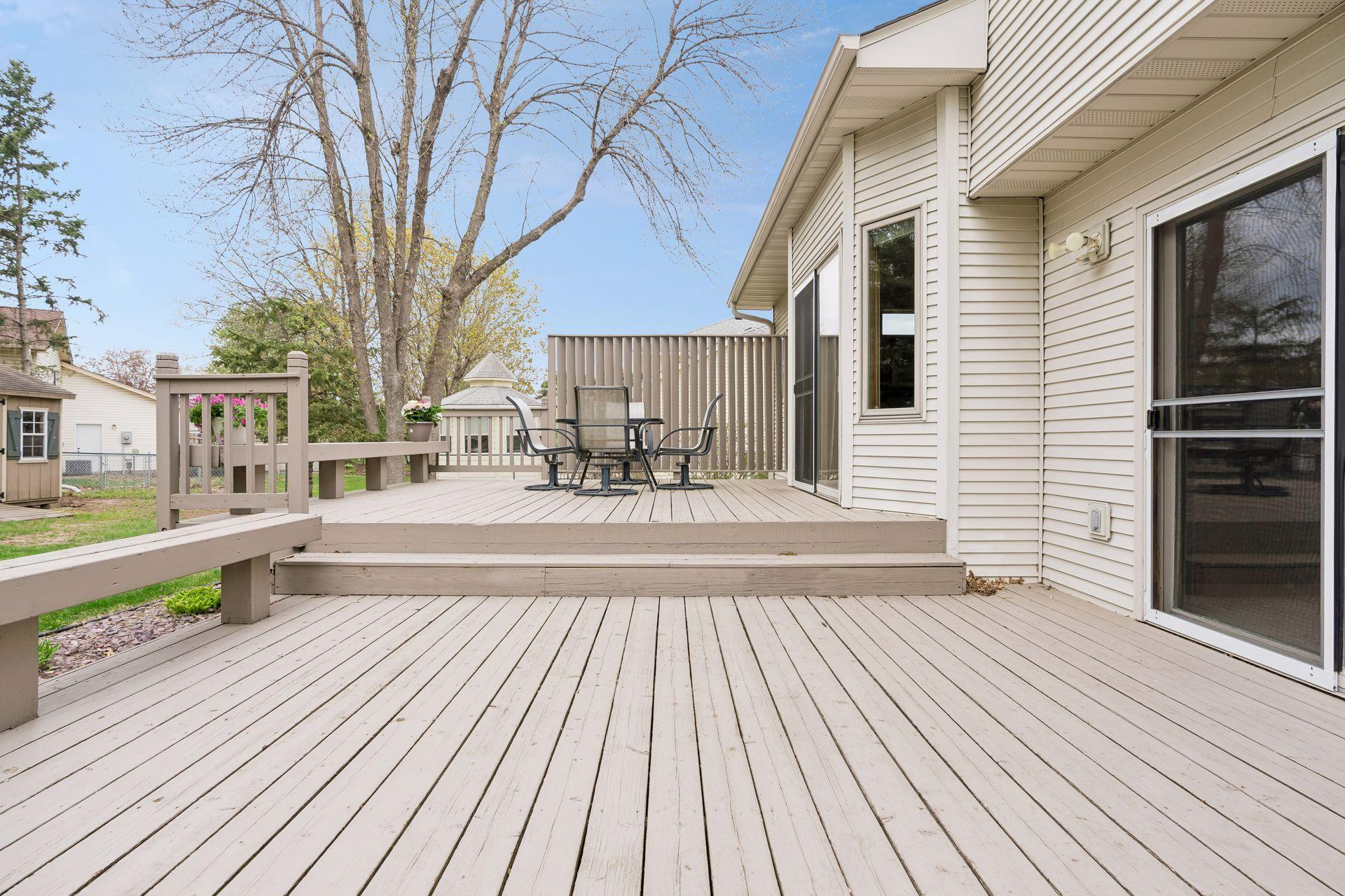 Two tiered deck offers a great space for enjoying the outdoors.