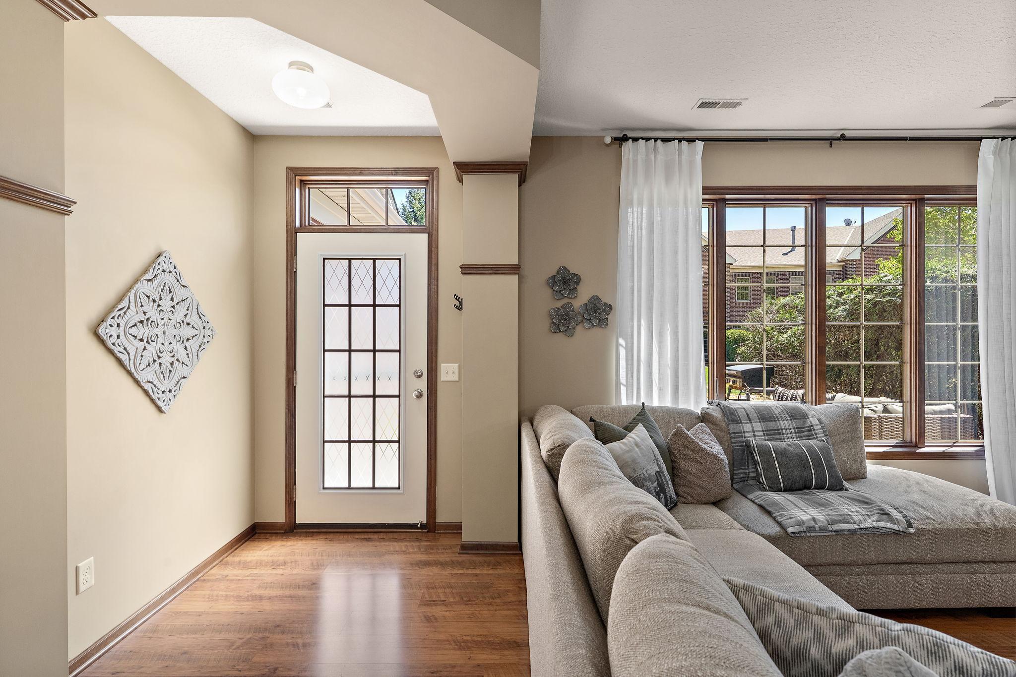 Privacy door with a transom window.