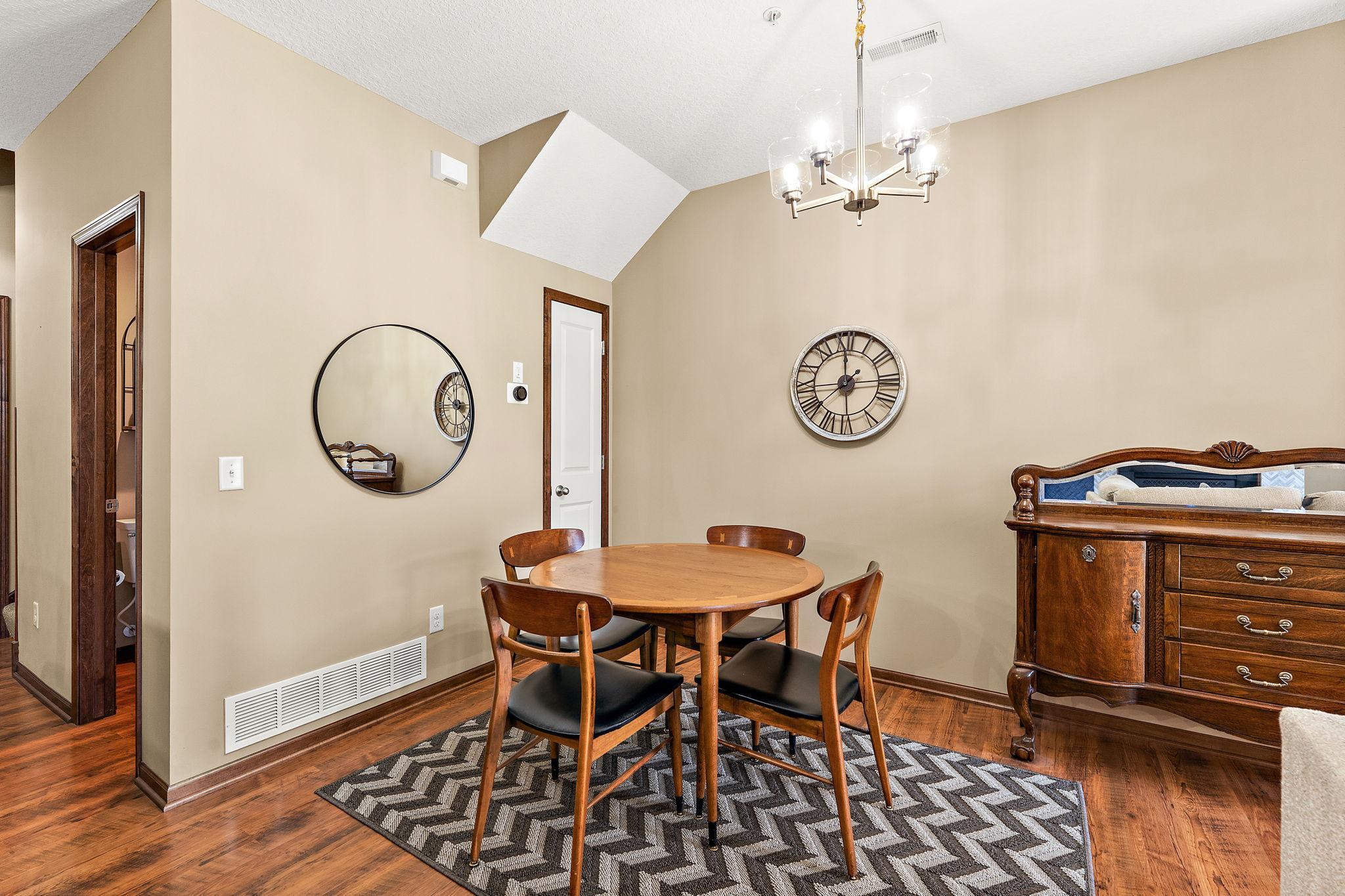 Dining area with new lighting.