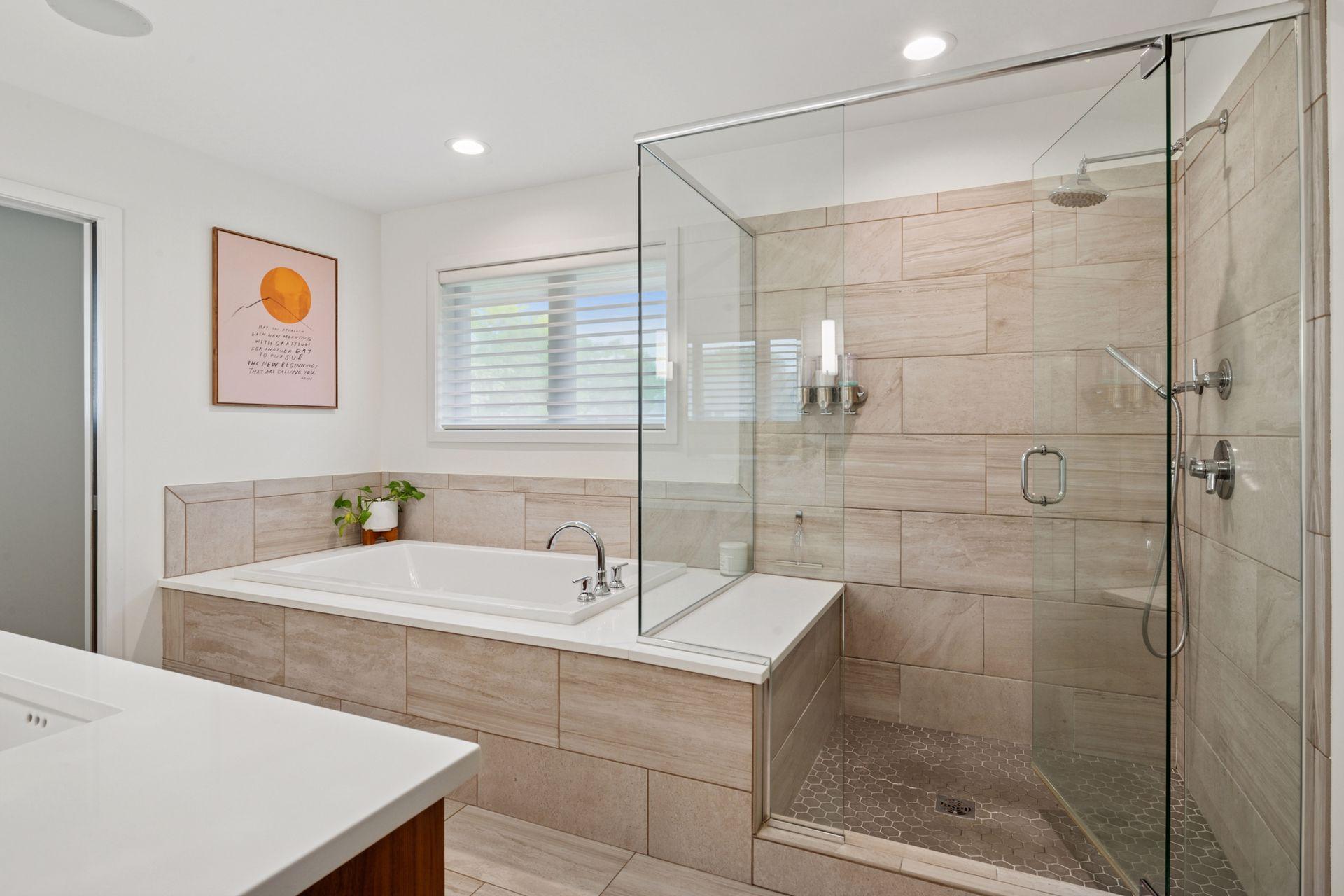 Separate shower and soaking tub in primary bath