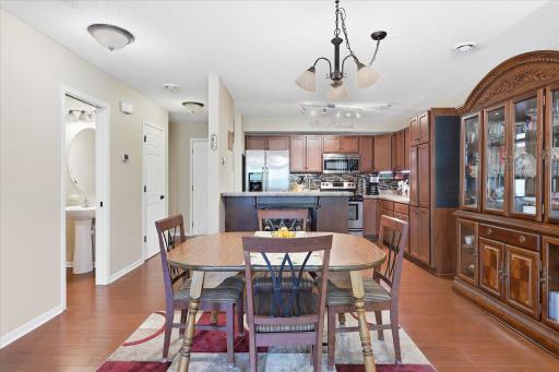 Bright and functional kitchen featuring convenient breakfast bar seating.
