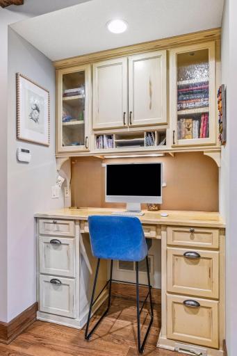 A handy Home Command Center is located in the Mud Room and features charming cabinetry and space to help keep you organized.